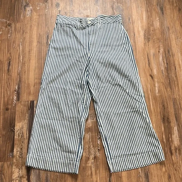 Madewell Blue/White Striped Wide Leg Cropped Pants - Picture 2 of 7
